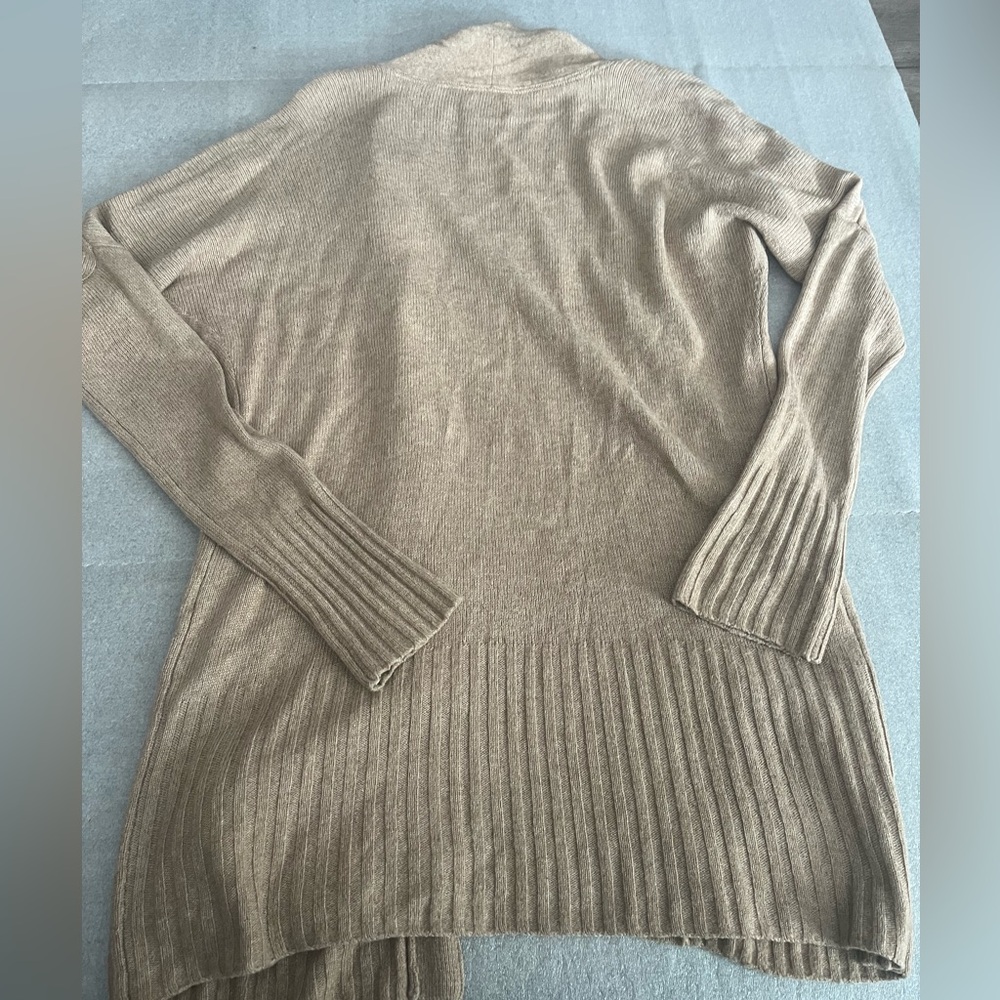 [S]Sunday Best Tan Ribbed Open-Front Viscose Blend Cardigan - Picture 8 of 8